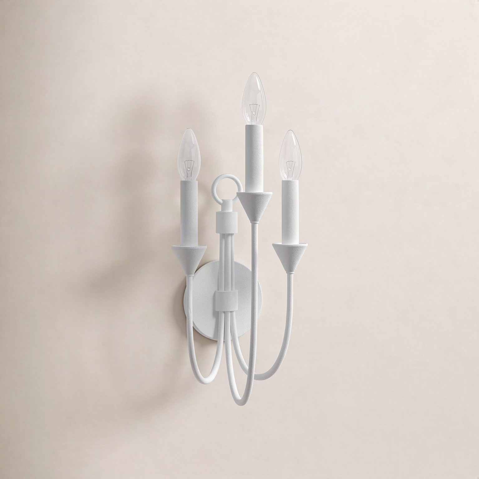 3 Light Dimmable Candle Wall Light, Gesso White