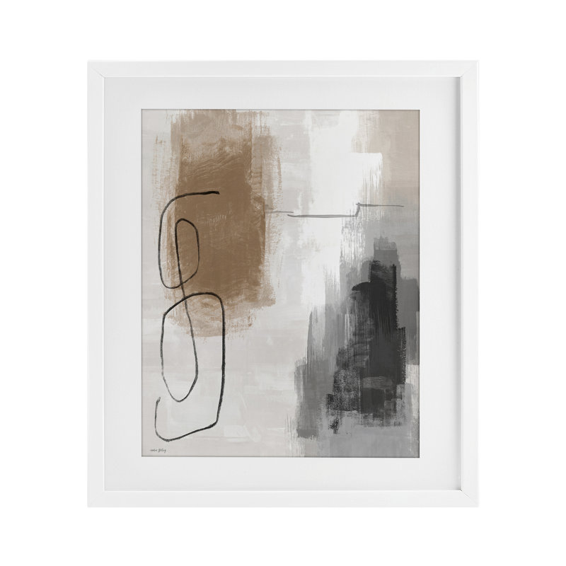 «Neutral & Gray Abstraction», reproduction sous verre encadrée par Amber Sterling, H 16 po x l 13 po, Cadre blanc côtier