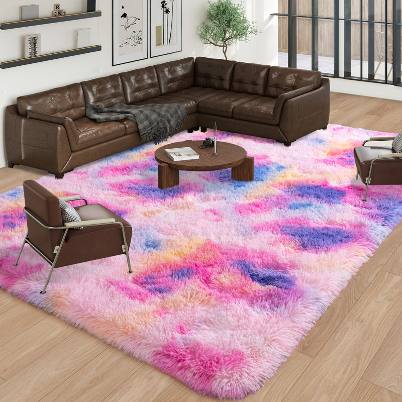 Tie-Dyed Rainbow Fluffy Rugs for Living Room, 8x10 ft Non-Slip Area Rugs Shag Carpet for Nursery Kids Play Room Dorm Office Indoor Modern Plush Carpets