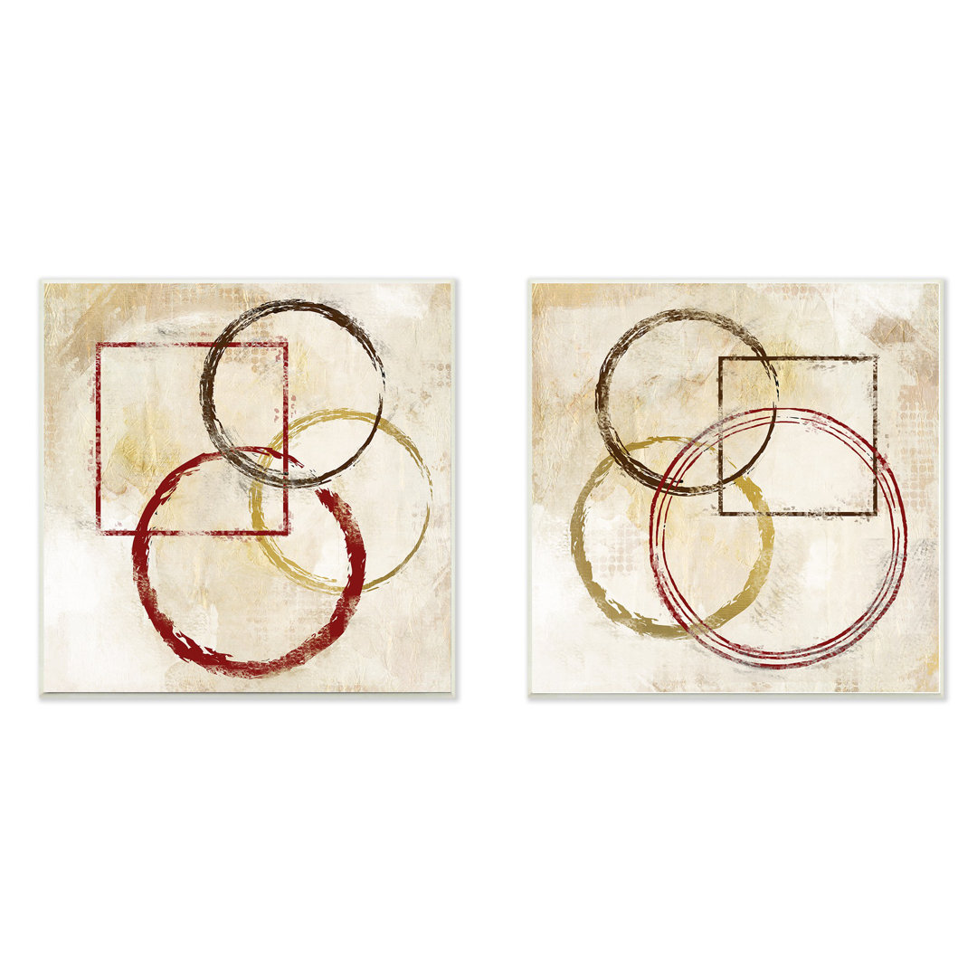 'Brown Tan and Red Circles and Squares Paint Strokes and Marks' Graphic Art Print (Set of 2) Orren Ellis 
