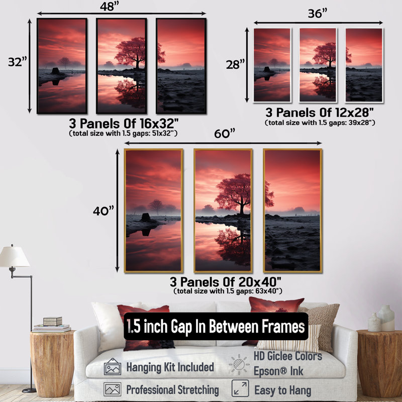 «Silent Raspberry Tree Reverie Landscape I», ensemble d'art sur toile, Cadre naturel flottant, H 32 po x l 48 po x P 1 po