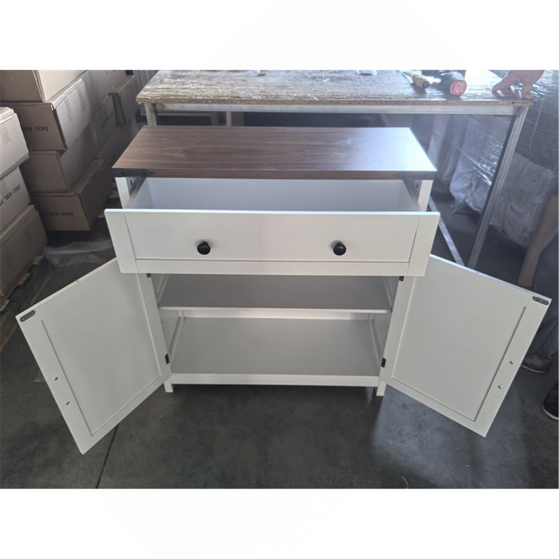 Armoire de rangement Farmhouse avec tiroir et tablette réglable avec comptoir en noyer, armoire à café moderne pour la cuisine, la salle à manger, la salle de bain et le vestibule