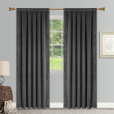 Pom Pom Soft Light Filtering Velvet Curtains with Rod Pocket for Bedroom and Living Room