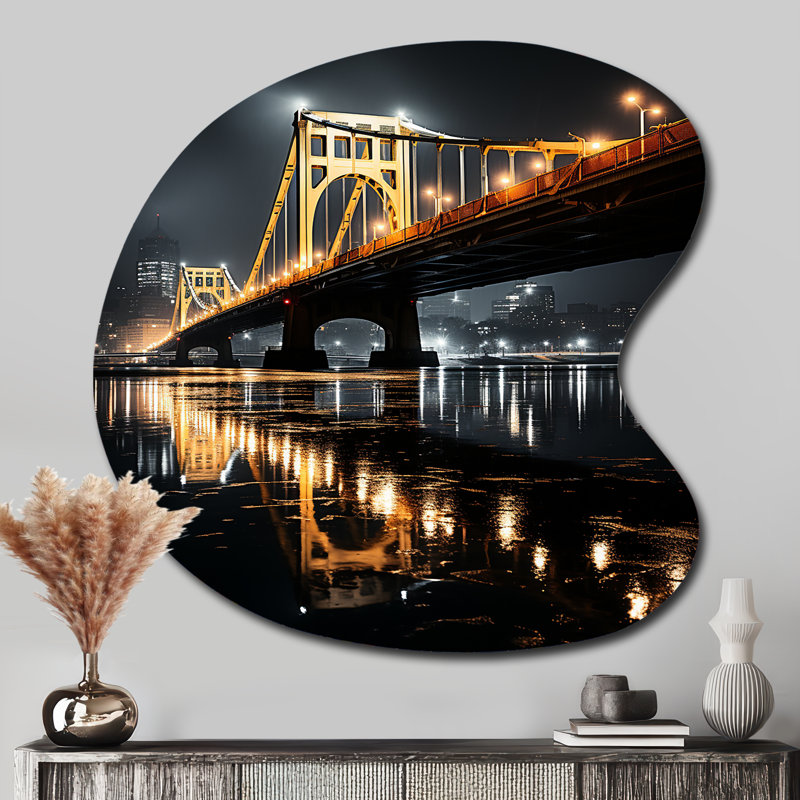 Pittsburgh, magnifique paysage urbain de nuit - art mural asymétrique en métal Pittsburgh, H 33 po x l 33 po