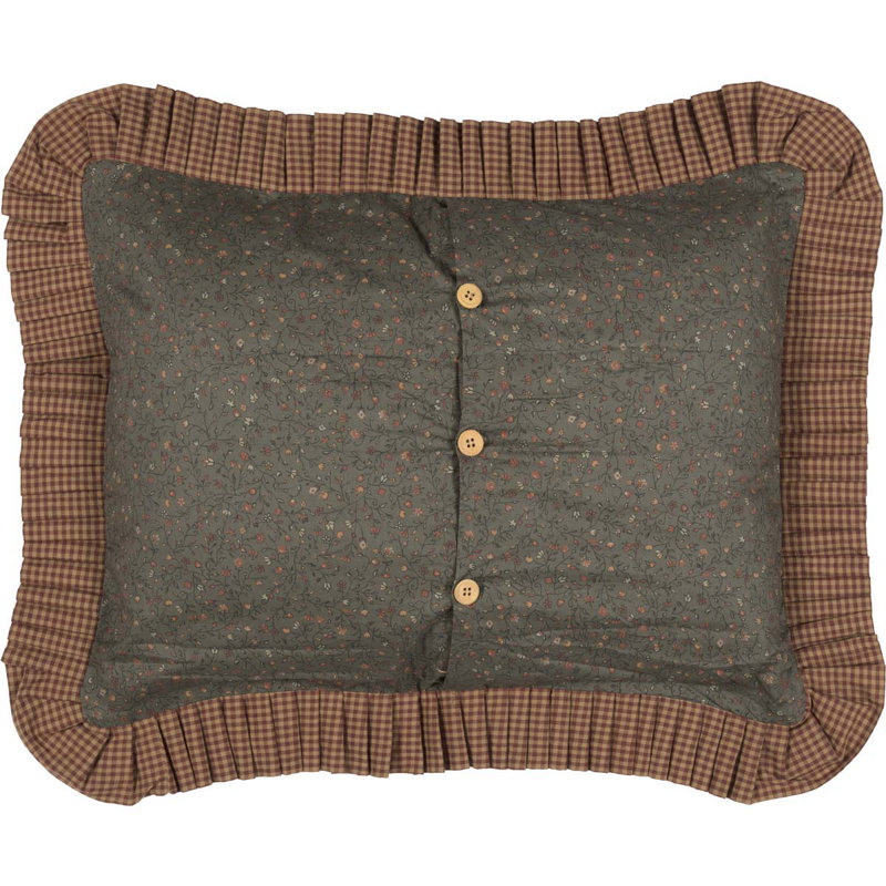 Cinnamon Plaid Cotton Patchwork Standard Sham with Ruffled Edging