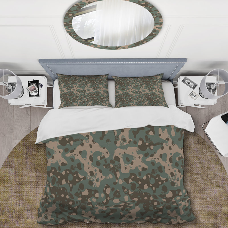 Green Bubbles Shape Camouflage - Abstract Duvet Cover Set - Microfiber Polyester