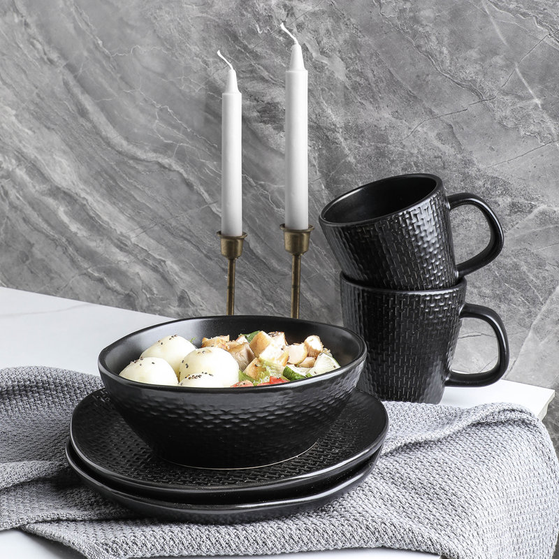 Stone Lain Abigail 16-Piece Dinnerware Set Stoneware, Black