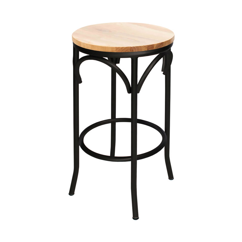 Henry Cross Back Backless Counter Height Stool, Natural Ash Wood Seat - Steel Frame - Sand Black Finish