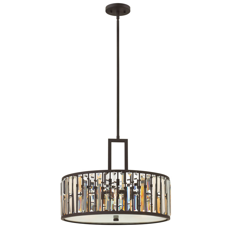 Gemma Three-Light Drum Pendant w/ Crystal Rectangular Prisms, Bronze