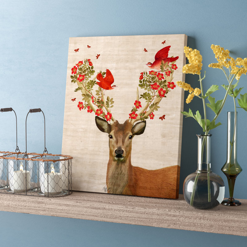 «Deer and Love Birds», reproduction d'art sur toile