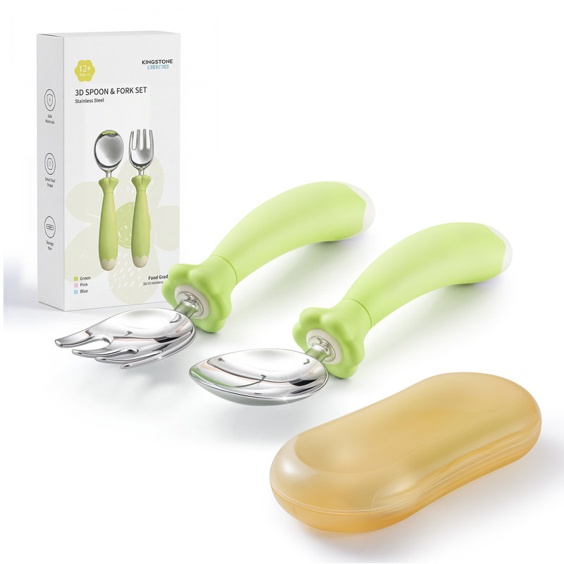 Ensemble d'ustensiles pour tout-petits pour enfant avec poignées en silicone, acier inoxydable 18/10, 3 pièces, Vert