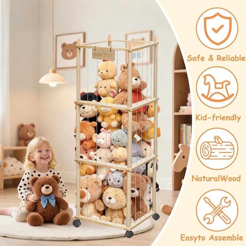 Organisateur de rangement pour peluches de 56 pouces avec roulettes