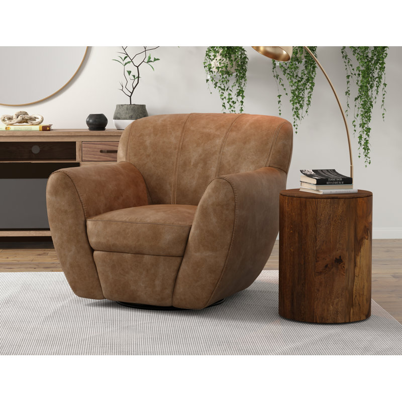 Structure en bois et base en métal, chaise d'appoint pivotante à 360 degrés, Caramel