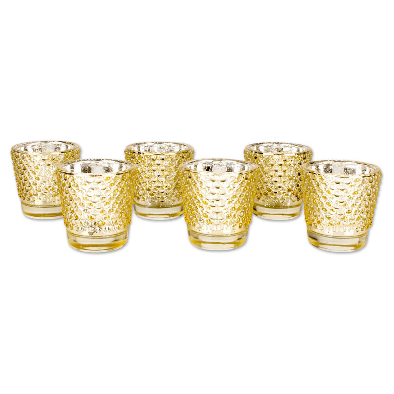 Porte-bougie en verre 6 pièces, Doré