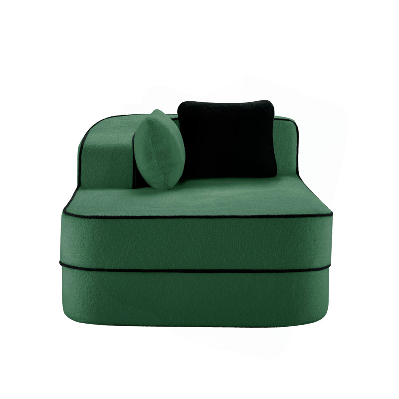 Canapé méridienne avec coussins en tissu, Vert, Orienté à gauche (vu de face)
