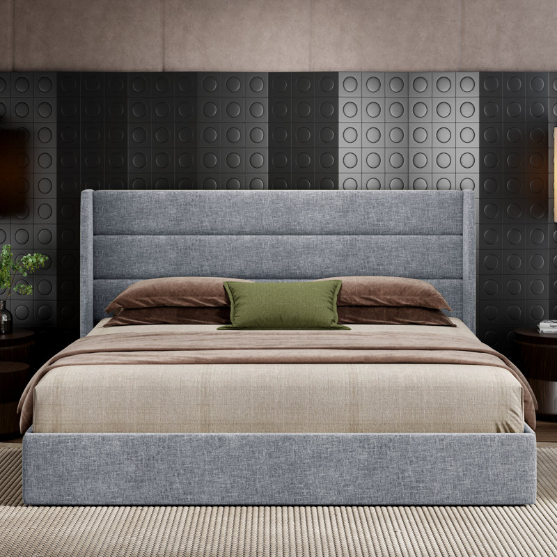 Lit plateforme tapissier avec rangement Bradenburg, Très grand, Bleu gris