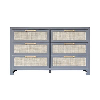 CARLA GRY Six Drawer Cane Front Chest with Brass Hardware in Matte Gray Lacquer -  Worlds Away, CARLAGRY