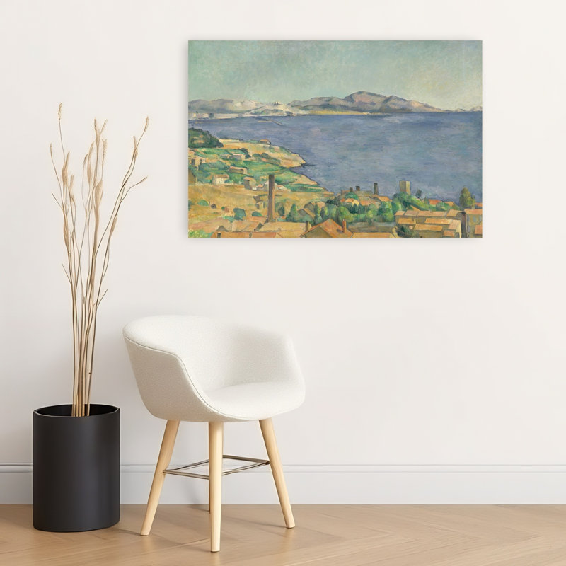 Hillside Town By Sea Abstract Contemporary City Coastal Wall Art Print 1 Piece Wrapped Canvas Wall Art, 60.96cm H x 91.44cm W