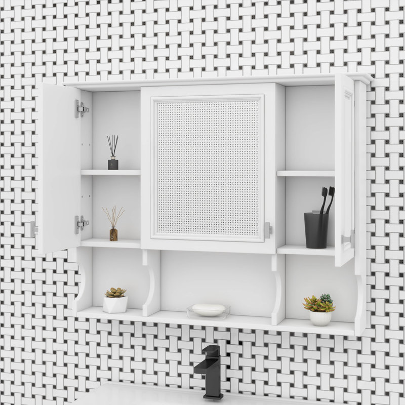 Design moderne avec miroir et tablettes ouvertes, Blanc