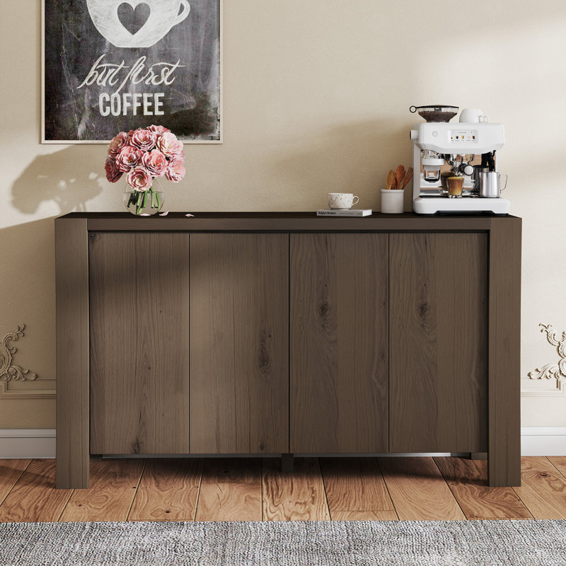 Buffet Storage Cabinet For Dining Room, Kitchen, Wood 4-Door Sideboard With 4 Compartments, Walnut