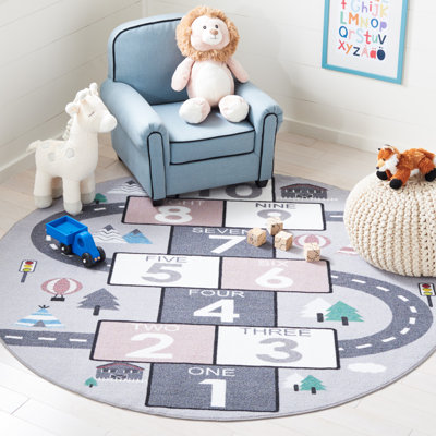 Kids Playhouse 200 Area Rug in Grey / Pink