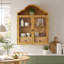 Armoire murale rétro en bois massif vieilli rustique avec plateau ondulé élégant, pour la salle à manger, la cuisine, le salon et la salle de bain-1370137290