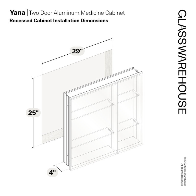Recessed Frameless 2 Doors Medicine Cabinet with Adjustable Shelves