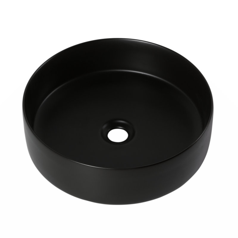 Myhomekeepers 15.7'' Ceramic Circular Vessel Bathroom Sink, Black