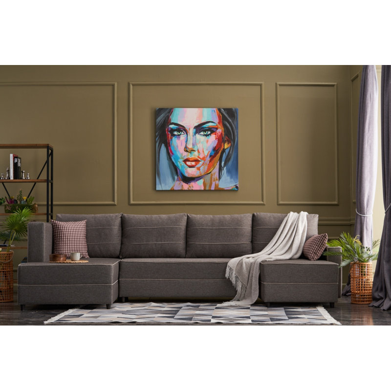 Canapé-lit d'angle Erdmute, 100 % polyester brun, Symétrique