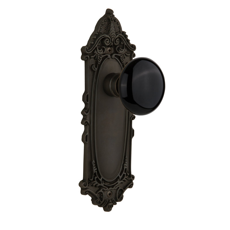Victorian Plate with Black Porcelain Door Knob, Oil-Rubbed Bronze