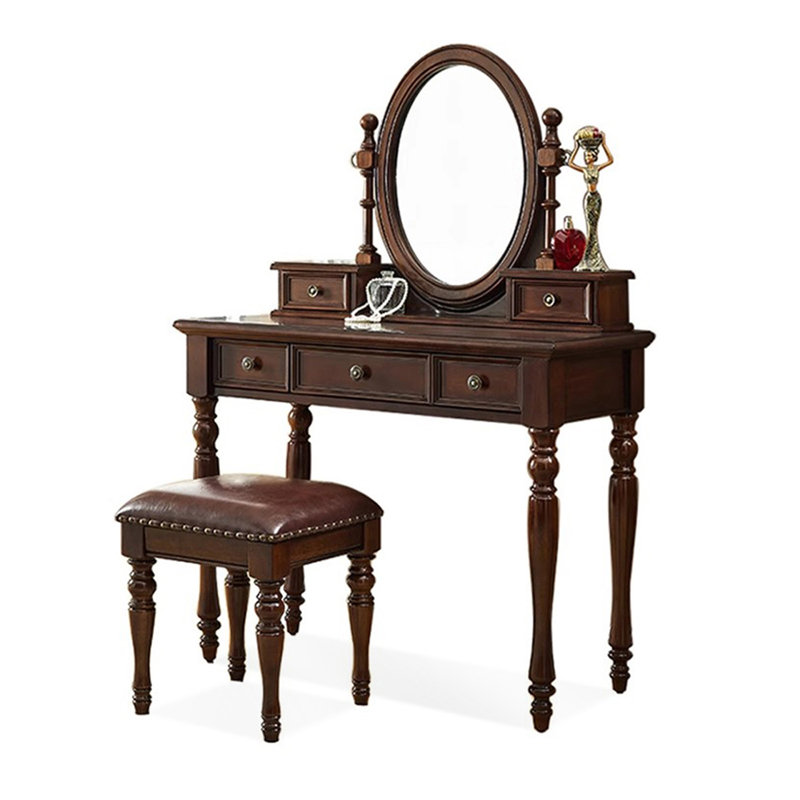 Coiffeuse avec miroir, 5 tiroirs, 1 chaise