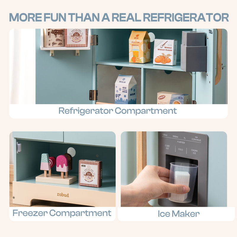 Wooden Refrigerator Play Kitchen Toy for Kids