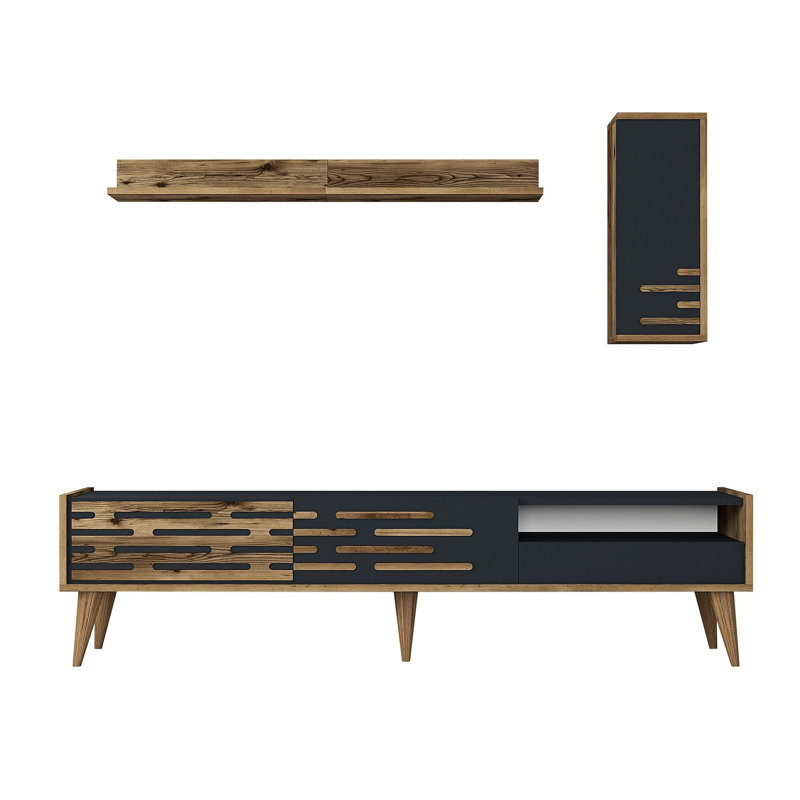 Keikei Unfinished TV Stand, Brown/Black
