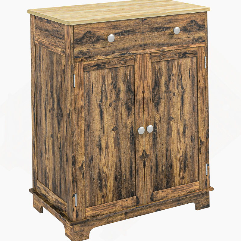 Élégant buffet avec comptoir en bois massif pour la cuisine et le salon modernes, offrant beaucoup de rangement et un design élégant.