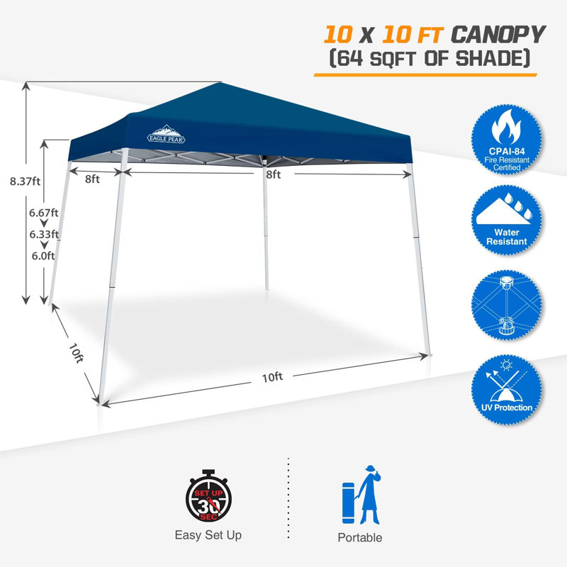 10X10 Slant Leg Pop-Up Canopy Tent With Instant Setup, Adjustable Height, And UV Protection For Outdoor Activities