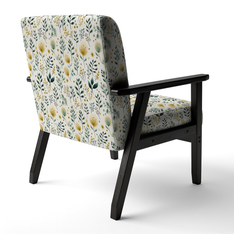 Minimaliste vert et jaune Floral Charm Botanics - Fauteuil rembourré de style campagnard, fauteuil d'appoint vert