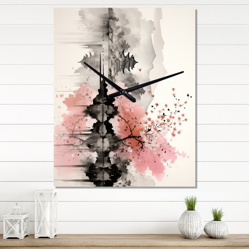 Asian Art Sumi Lake III - Très grandes horloges murales asiatiques, H 40 po x l 30 po x P 1 po