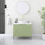 Meuble-lavabo de salle de bain 30 po avec lavabo, meuble de rangement autoportant avec 2 portes, lavabo rond en céramique blanche avec motif de pierre et comptoir blanc de Carrare, sans robinet, couleur vert clair-861999582