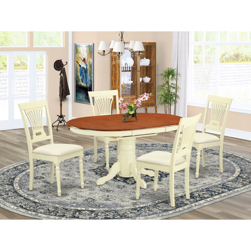 Ensemble de 5 pièces pour 4 pièces comprenant une table de salle à manger ovale avec rallonge papillon et 4 chaises de cuisine en tissu de lin, babeurre 42 po x 60 po