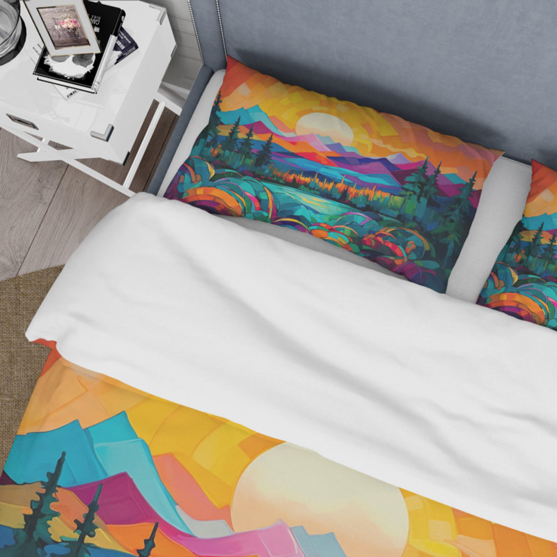 Ensemble de housse de couette en microfibre / polyester Vibrant Sunset Shining Over Mountains II Bedding
