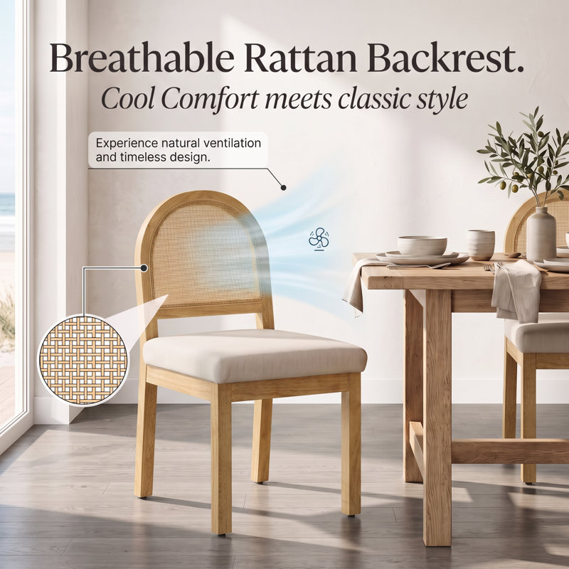 Chaise rembourrée Boho en tissu de style chenille et structure en bois d'hévéa massif, Naturel