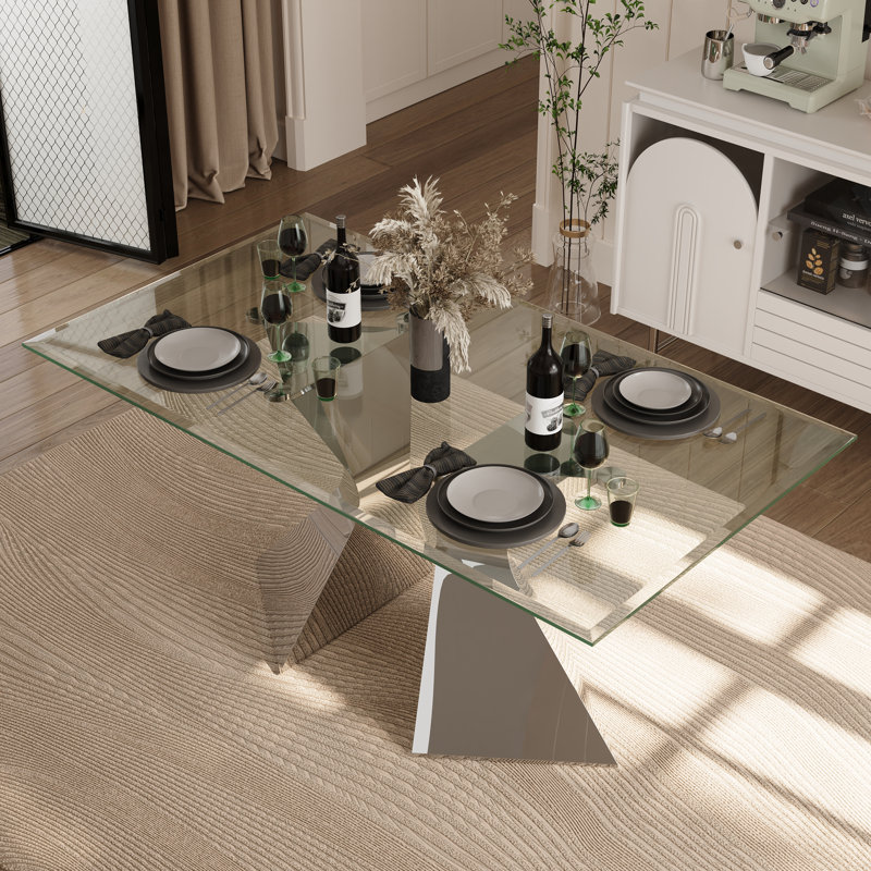 Naleya Metal Base Dining Table, Silver