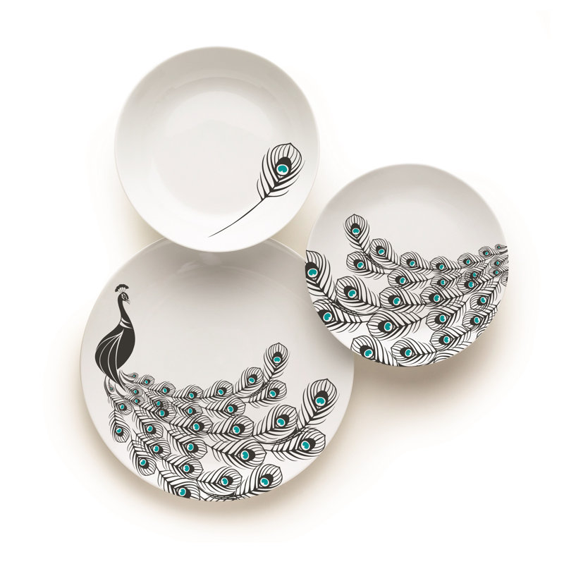 Peacock Porcelain China Dinnerware Set 18 Piece - Service for 6