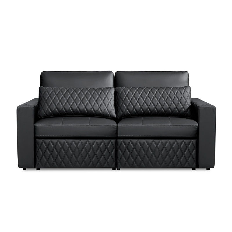 Causeuse modulaire en cuir Valencia Pisa Ultimate 79 po | 100% drapé de cuir semi-aniline italien Nappa 20000 | Conception à point de losange large | Coussins de dossier amovibles, noir