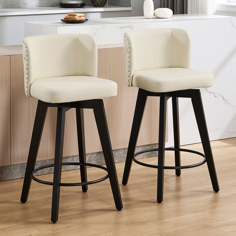  Tabouret de comptoir pivotant rembourré en bois massif (ensemble de 2), Blanc