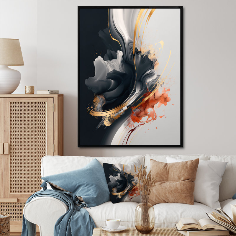 Or, formes modernes, reproduction d'art sur toile, H 32 po x l 24 po x P 1 po, Toile avec cadre flottant noir