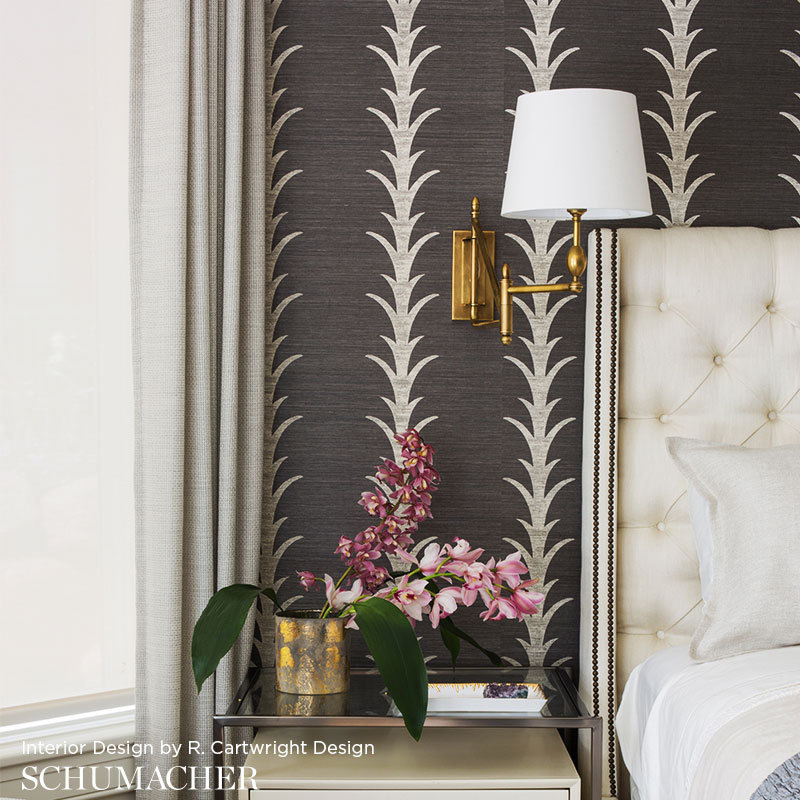 Schumacher x Celerie Kemble Acanthus Stripe Sisal Wallpaper, Dark Grey
