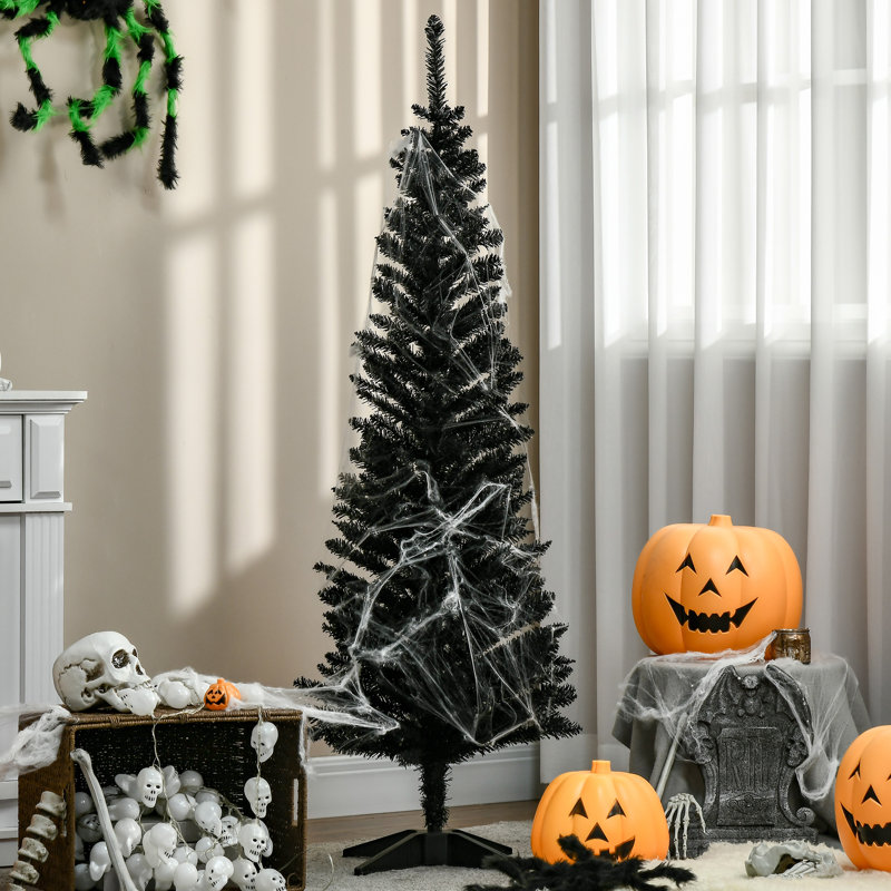 Arbre de Noël artificiel 5 pi avec arbre de Noël mince 5 pi avec 294 pointes de branches réalistes et support en métal pliable, noir