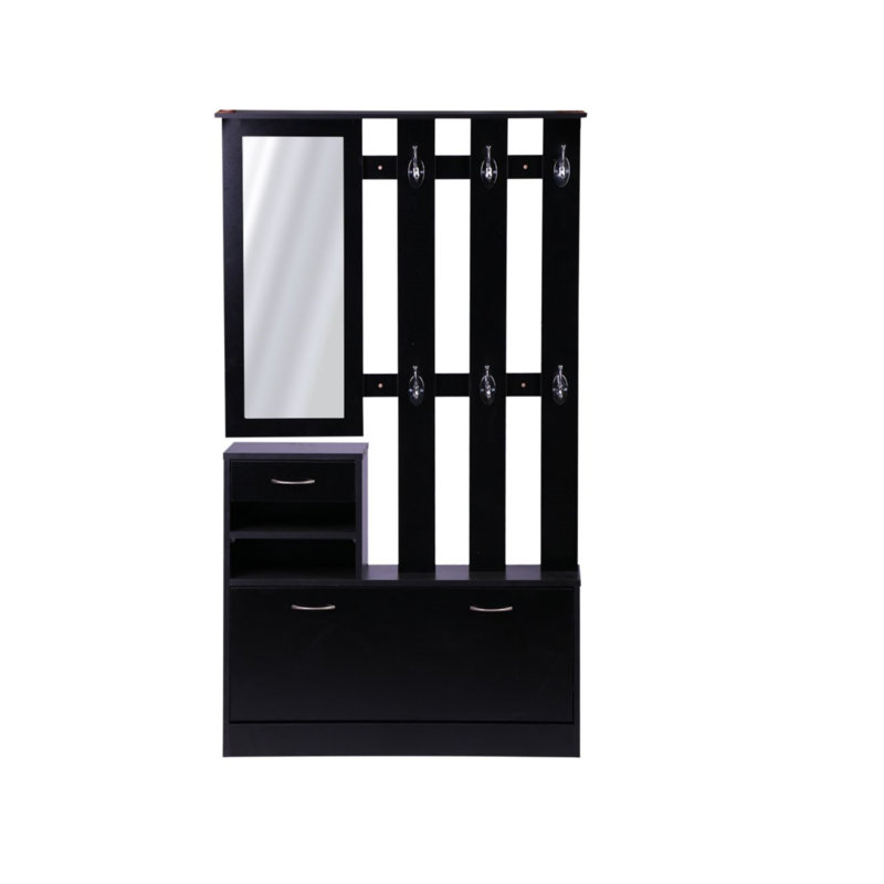 Three In One Combination Model Gate Cabinet With Shoe Cabinet+Hang Shelf+ Mirror, Matte Black