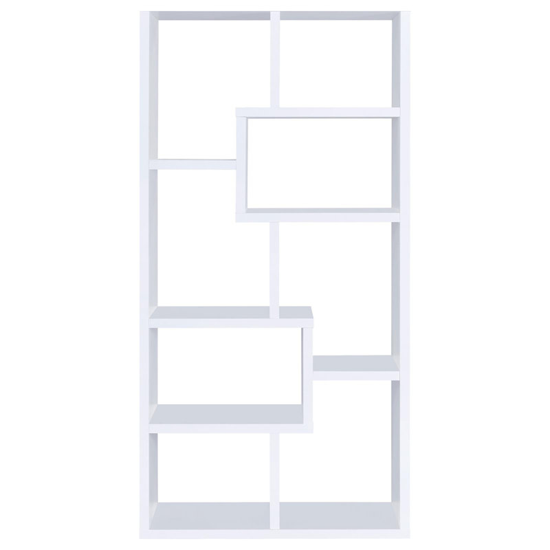8-shelf Geometric Bookcase, White